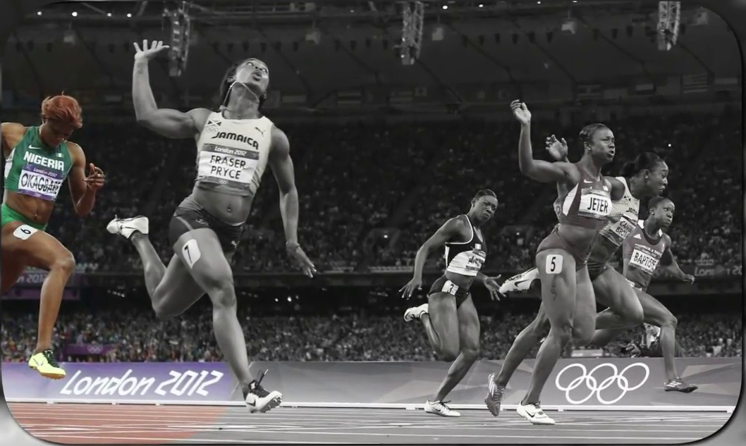 Blessing Okagbare finishing 8th in the 100m final at London 2012