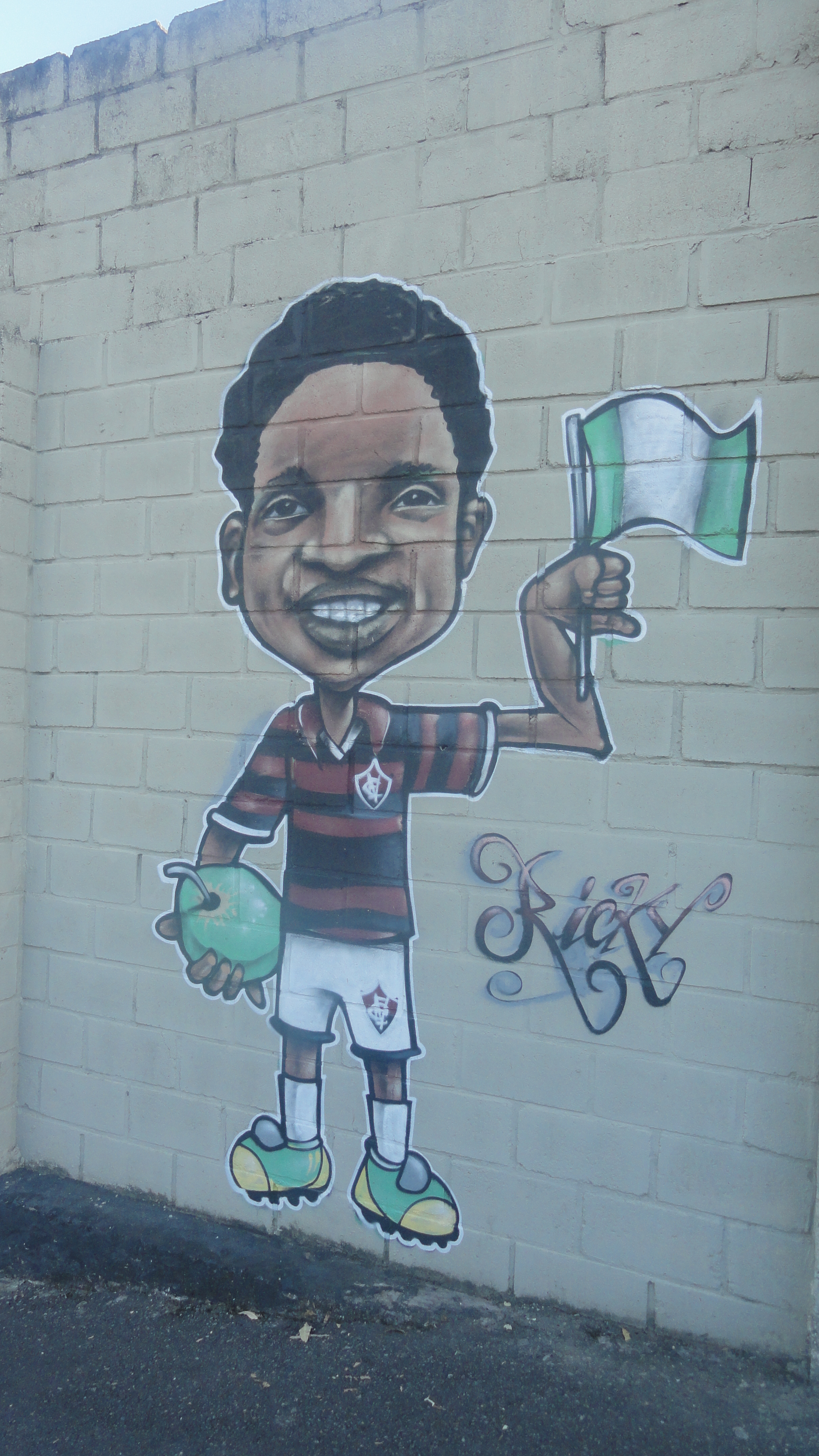 Richard Owubokiri immortalised on the wall at Vitória Club stadium in Salvador