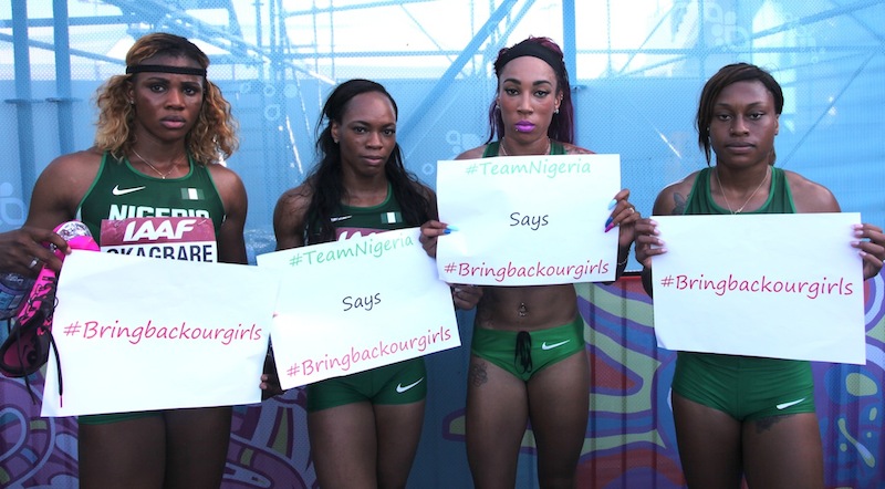 Nigeria's 4x100m World Relay 4th-place team   (L-R, Blessing Okagbare, Gloria Asumnu, Dominique Duncan, Francesca Okwara)