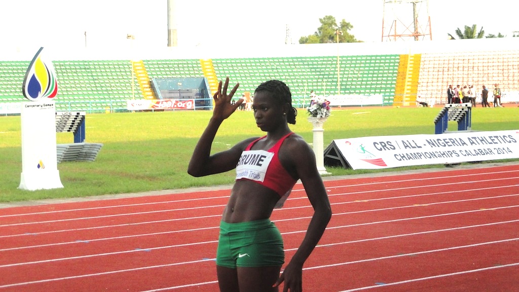Ese Brume at the Nigerian Trials in Calabar, on her way to winning the 2014 National Title