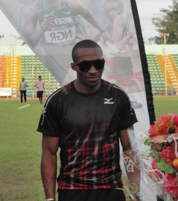 Tosin Oke collecting his GOLD medal in the Triple Jump at the 2014 Nigerian Trials!