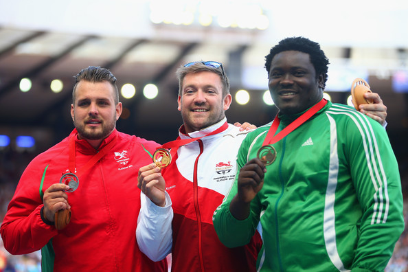 Silver: Aled Davies (Wales), GOLD; Dan Greaves (England), Bronze: Richard Okigbazi (Nigeria) (Photo Credit: Julian Finney/Getty)