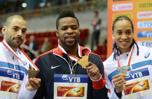 Osaghae flanked by William Sharman of Great Britain and Pascal Martinot-Lagarde of France.  (Photo Credit: www.tc-management.com)  