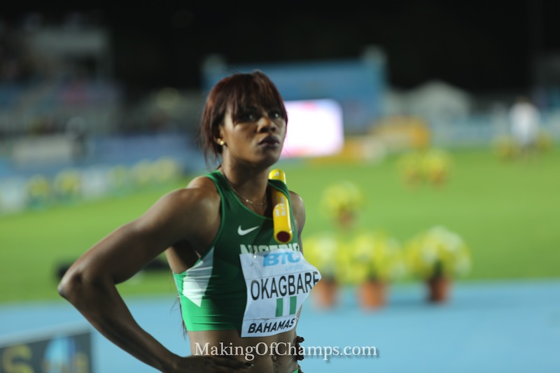 Okagbare before the 4x200m final where Nigeria won GOLD