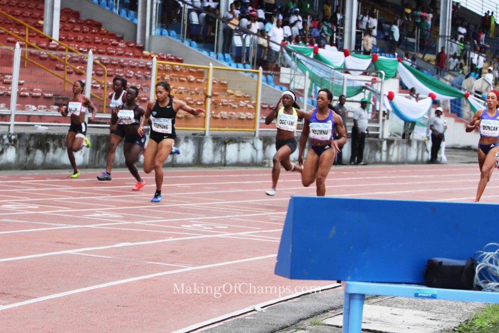 The women's 100m final was a keenly contested event.