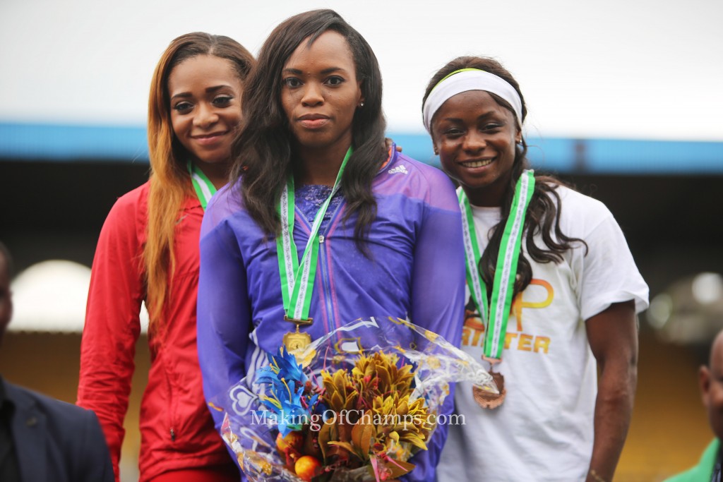 Asumnu won GOLD ahead of Stephanie Kalu (Left) and Deborah Odeyemi (Right).