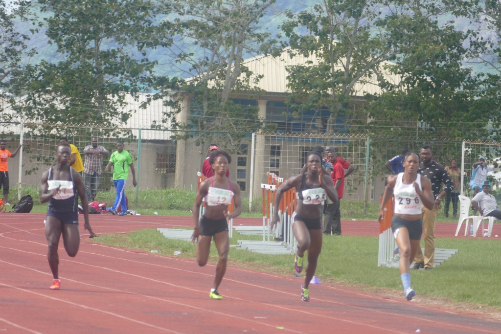 Nkem Ezealah (3rd Right) denied Isoken Igbinosun a hat-trick of victories in the women's100m.