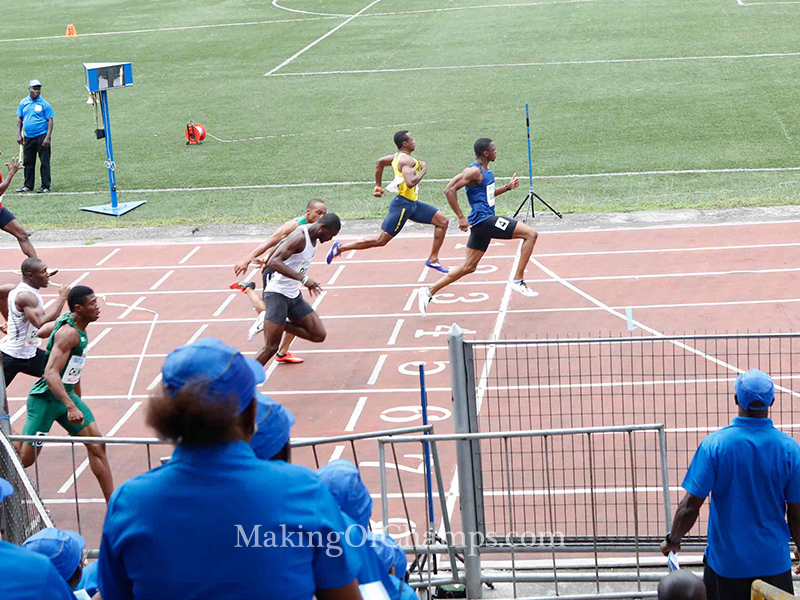 Seye Ogunlewe gets to the finishing line ahead the rest of the pack in the semis.