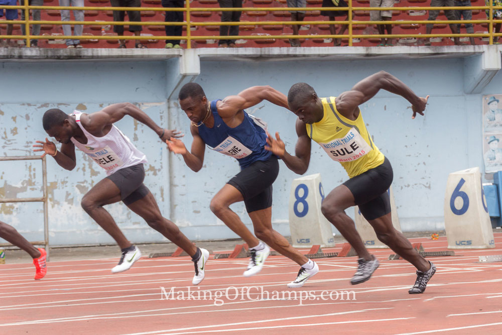 The men's 100m race was thrown open, following the absence of defending champion, Mark Jelks.