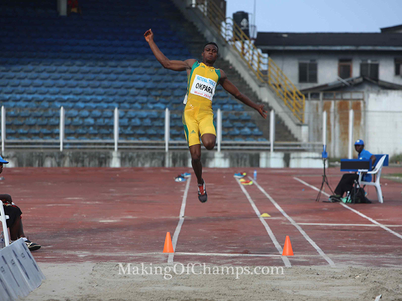Theddus Okpara won the men's High Jump and placed 4th in the Long Jump.