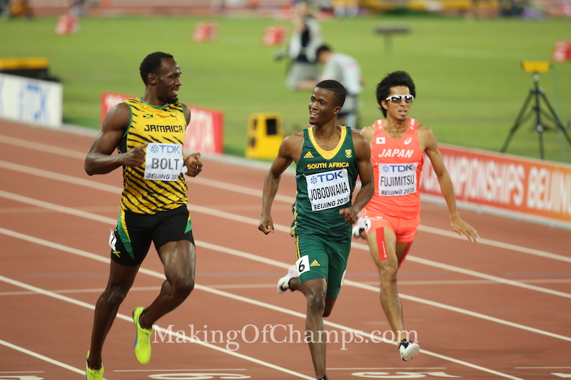 South Africa's Anaso Jobodwana was inspired to set a Personal Best after running alongside the world's fastest man Usain Bolt. (Photo Credit: Making of Champions/PaV Media)