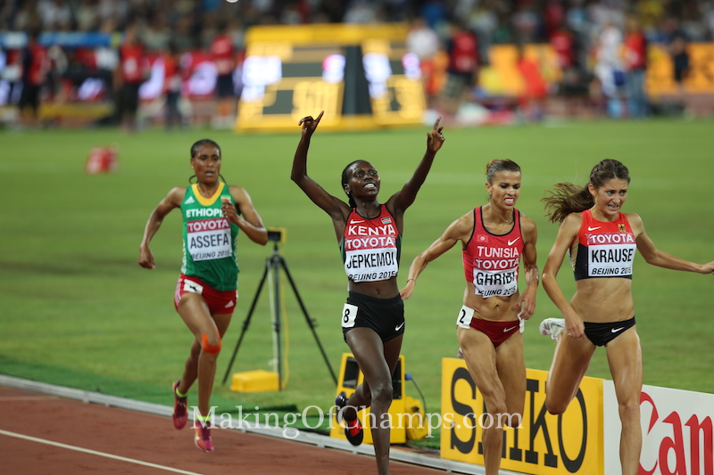 Jepkemoi was victorious in the women's 3000m Steeplechase.