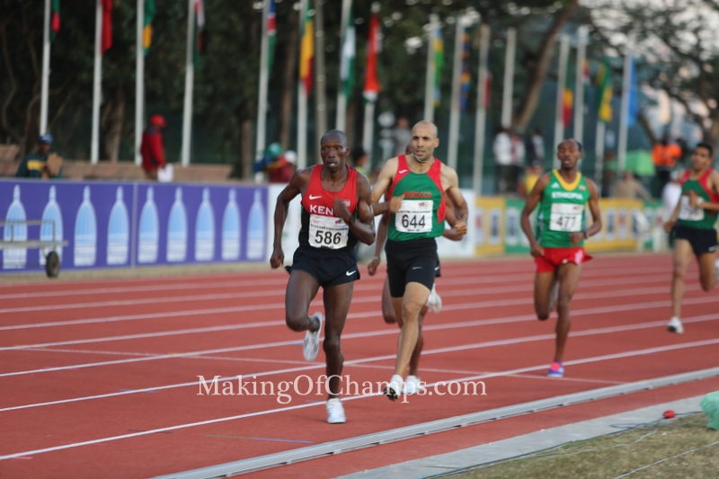Morocco's Fouad Kaam making his way to the lead in the 1500m.