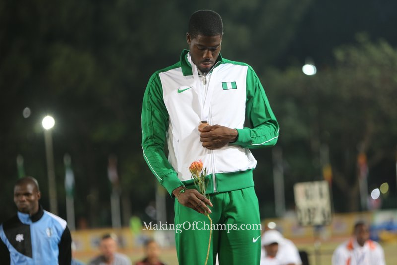 Chidi Okezie having a look at his Bronze medal