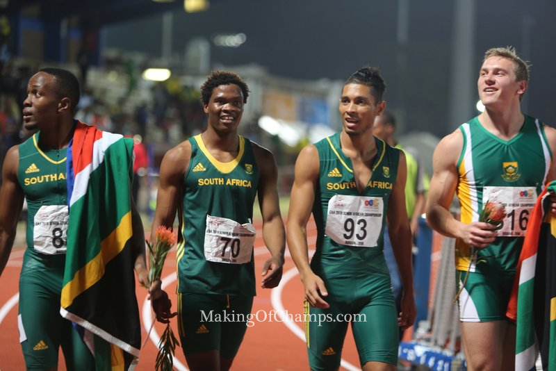 The victorious 4x100m South African team.