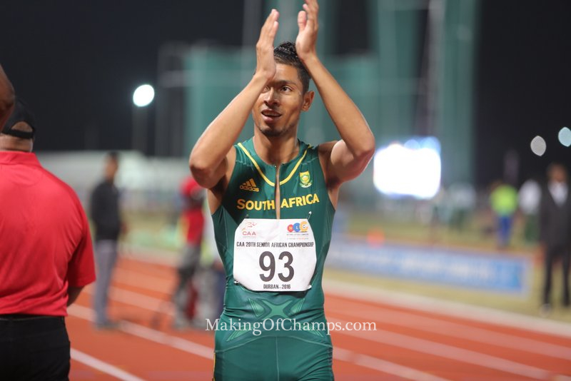 Wayde Van Niekerk appreciates the support of the fans while competing during in Durban at the 2016 African Championships.