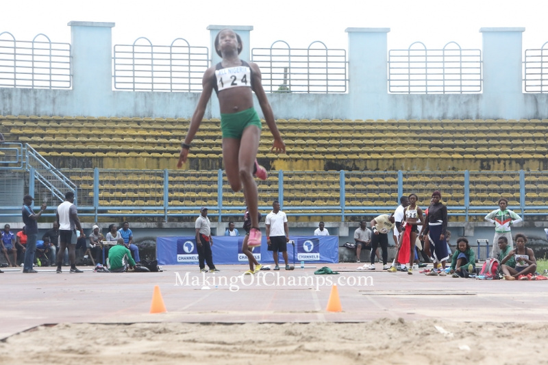 Mercy Abire leaping to 6.14m to win the Bronze medal