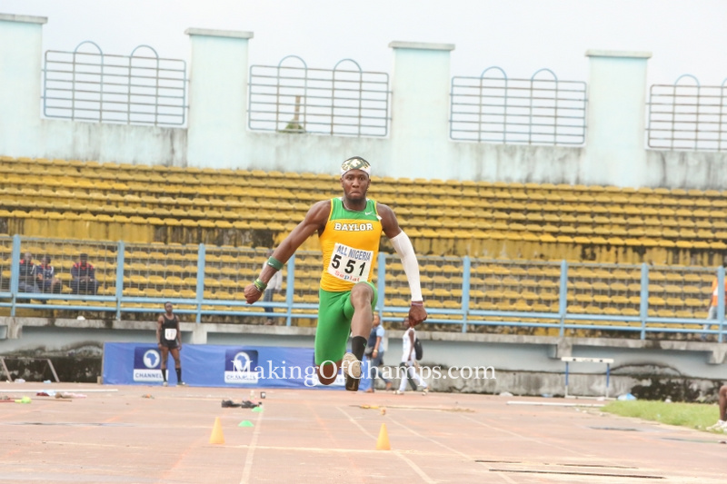 Felix Obi jumps to a distance of 16.44m to win the Silver medal