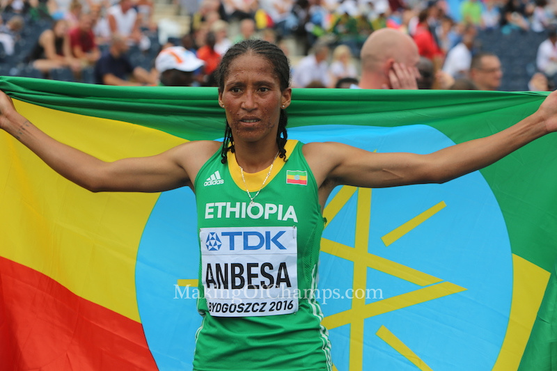 Ethiopia's Adanech Anbesa won GOLD in women's 1500m to take her country up to 3rd position on the medal table. Photo Credit: Making of Champion/PaV media