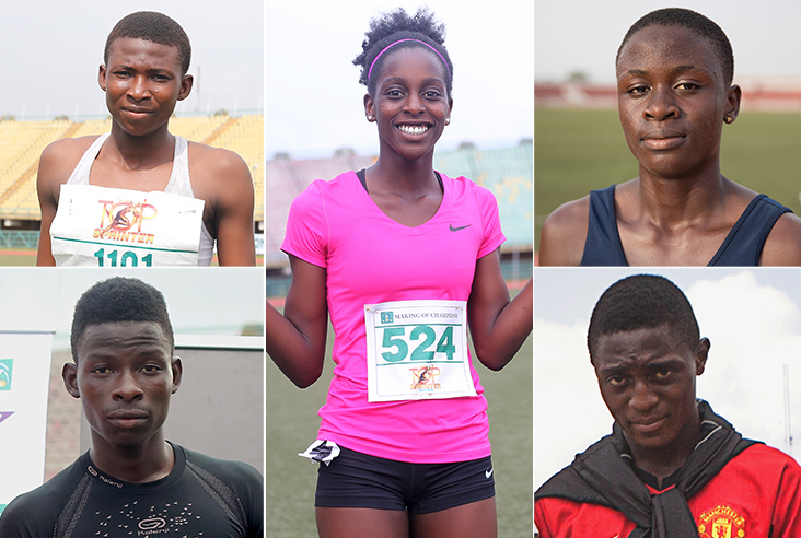 The five new athletes joining the MoC track club this year: Blessing Obarierhu (top left) Blossom Akpedeye (centre) Glory Nyenke (top right) Segun Akhigbe (bottom left) Saheed Jimoh (bottom right)