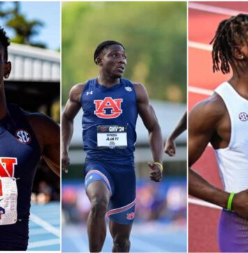 Nigerian trio finishes 2-3-4 in the men’s 100m final at the NCAA Championships in Oregon.